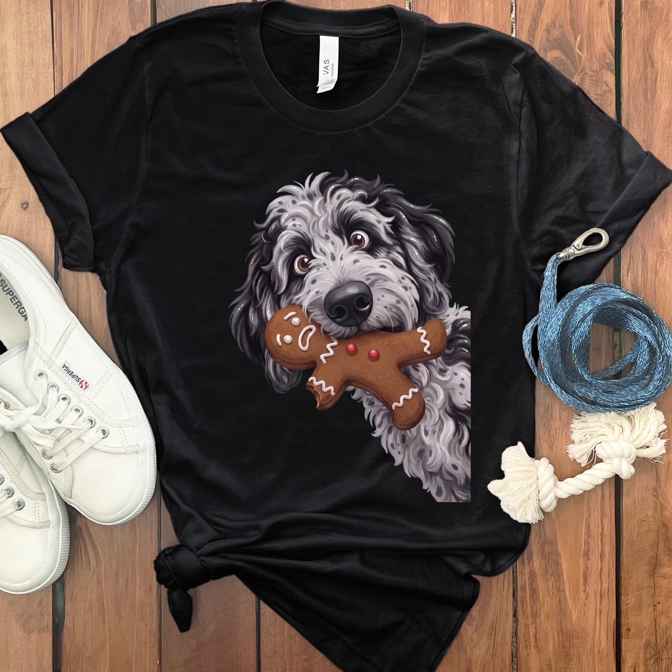 Merle Goldendoodle Cookie Thief T-Shirt in Black / S by Puppy Jo