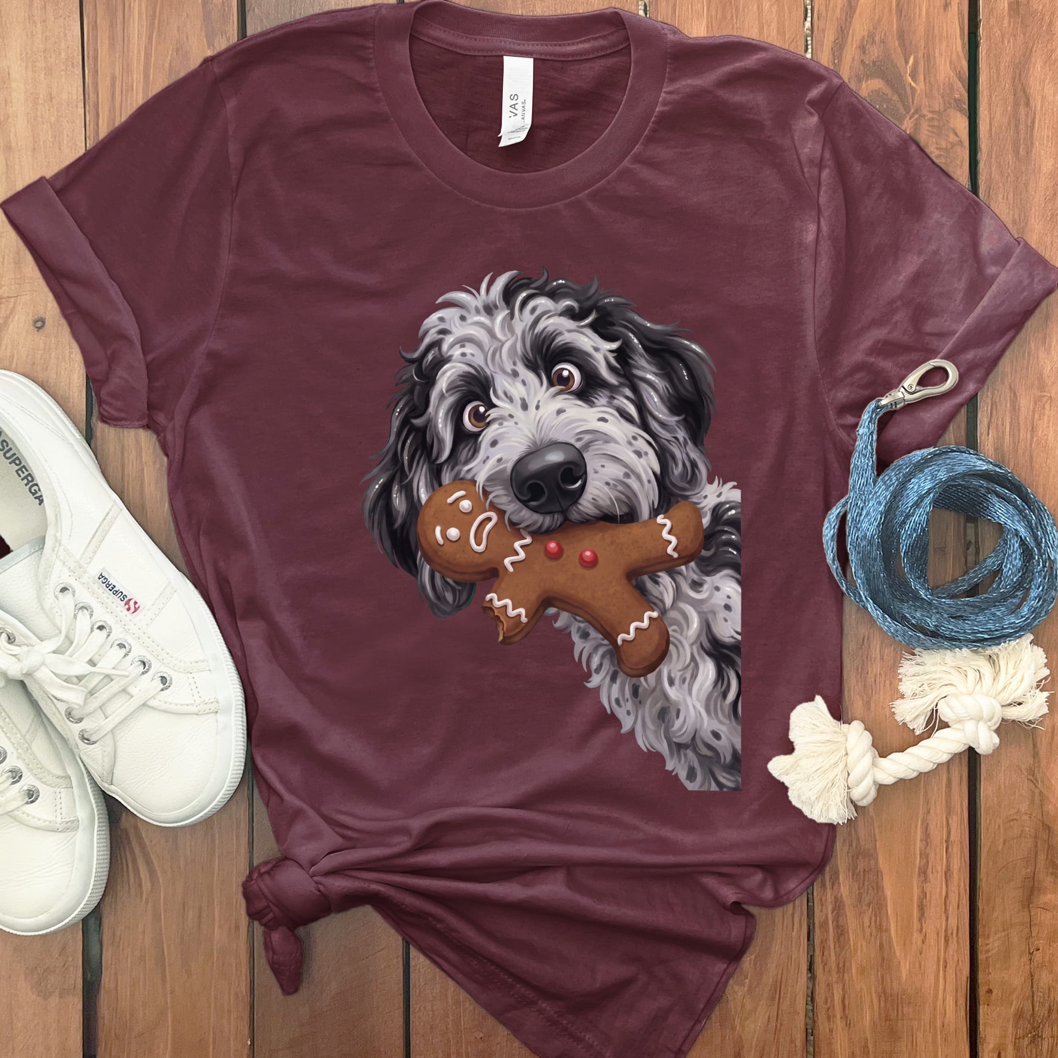 Merle Goldendoodle Cookie Thief T-Shirt in Maroon / S by Puppy Jo