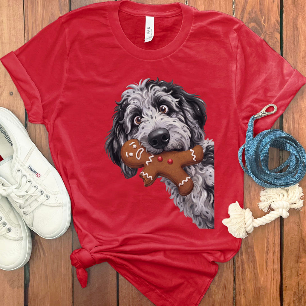 Merle Goldendoodle Cookie Thief T-Shirt in Red / S by Puppy Jo