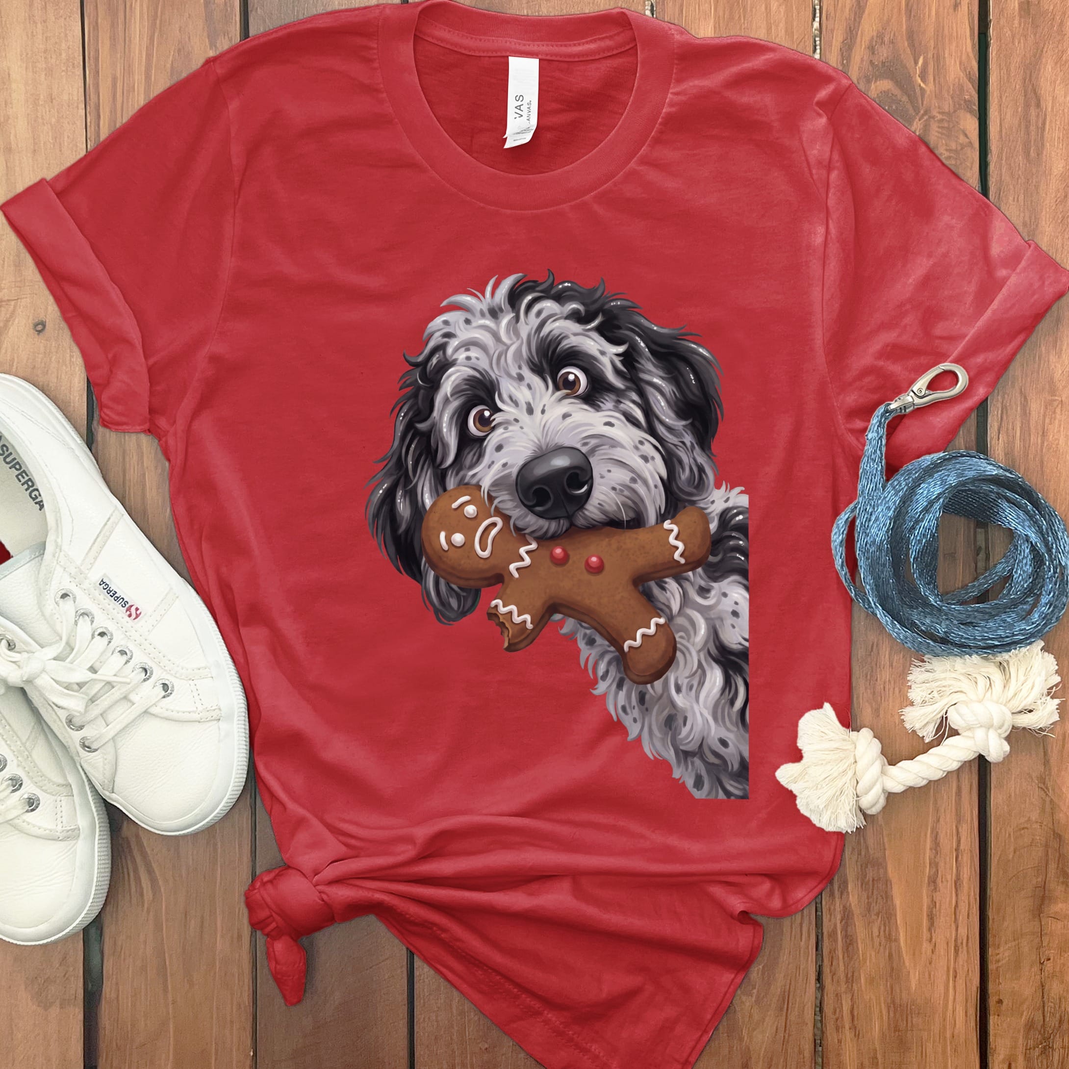 Merle Goldendoodle Cookie Thief T-Shirt in Red / S by Puppy Jo