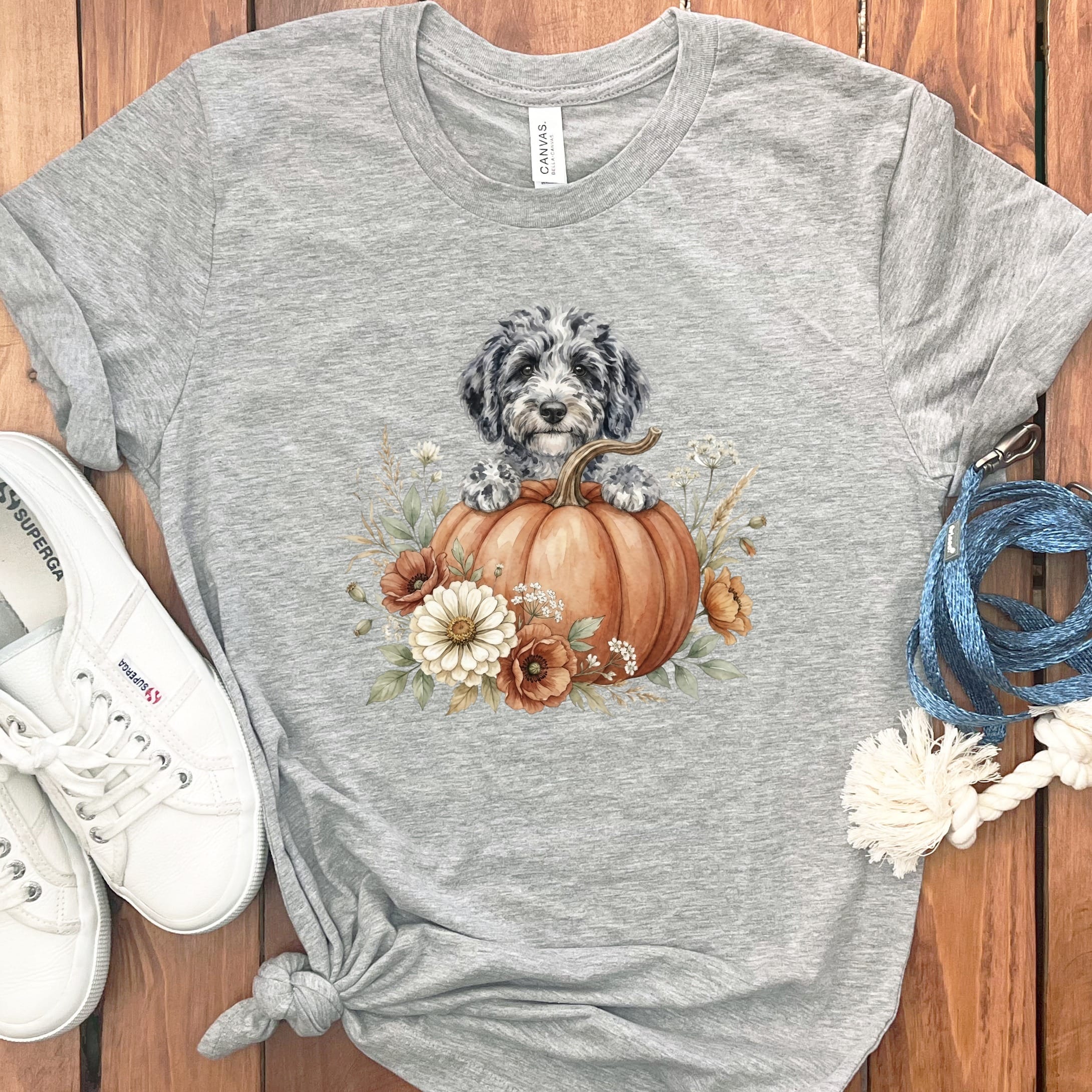 Merle Goldendoodle Fall T-Shirt in Athletic Heather / S by Puppy Jo