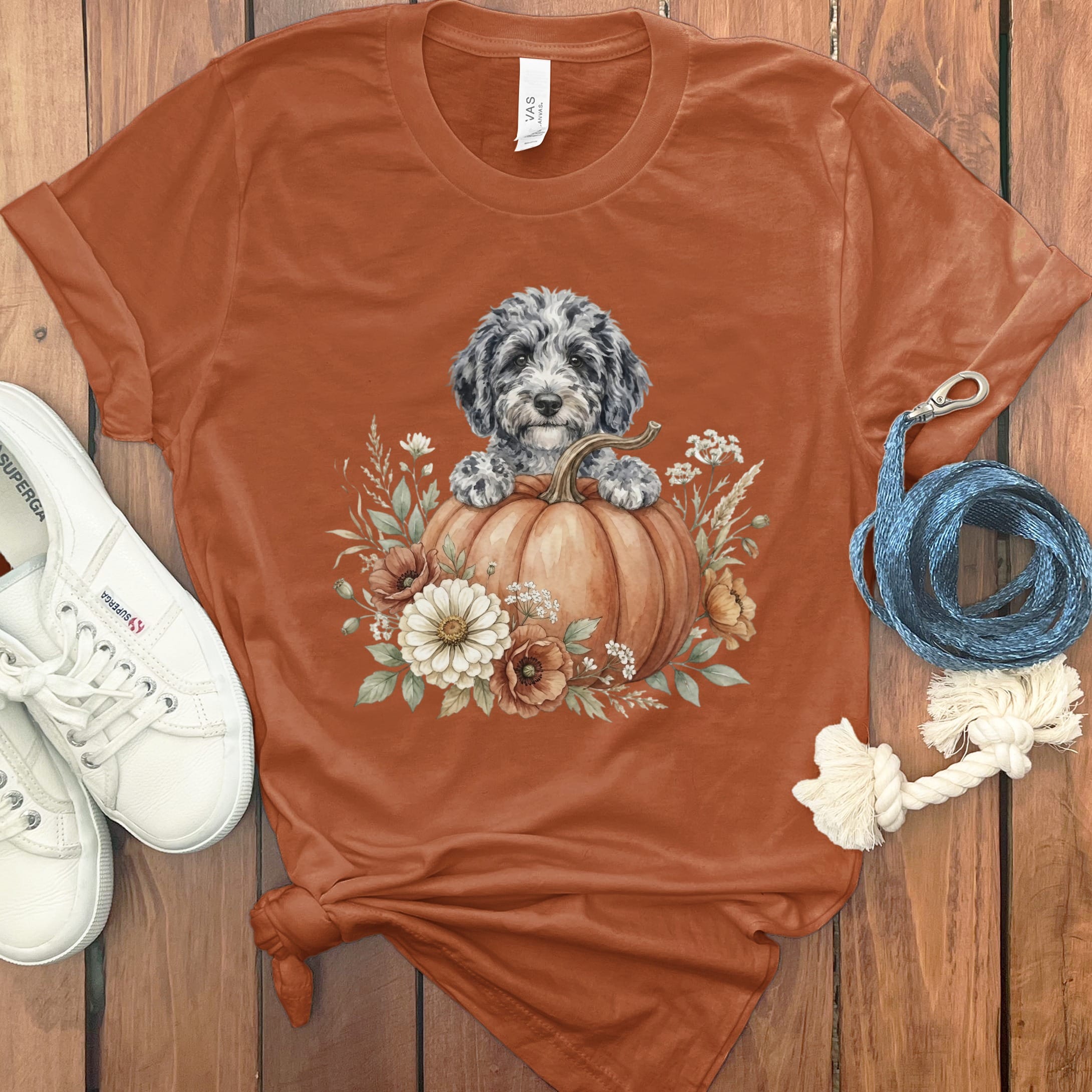 Merle Goldendoodle Fall T-Shirt in Autumn / S by Puppy Jo