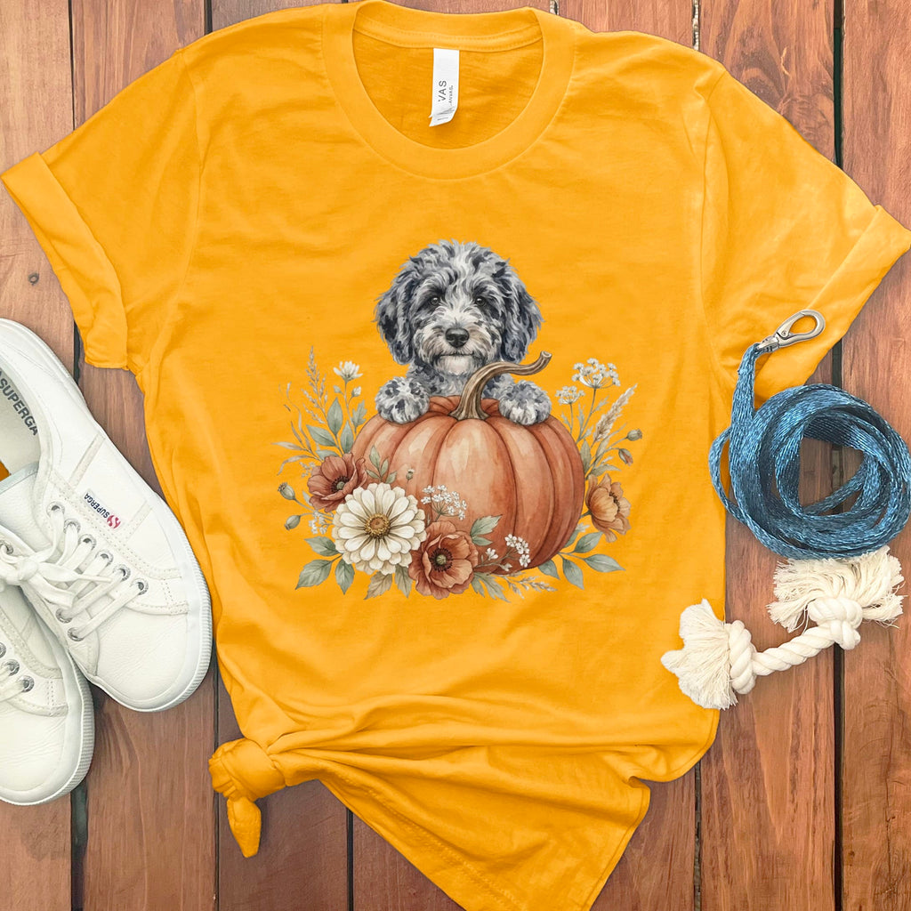 Merle Goldendoodle Fall T-Shirt in Gold / S by Puppy Jo