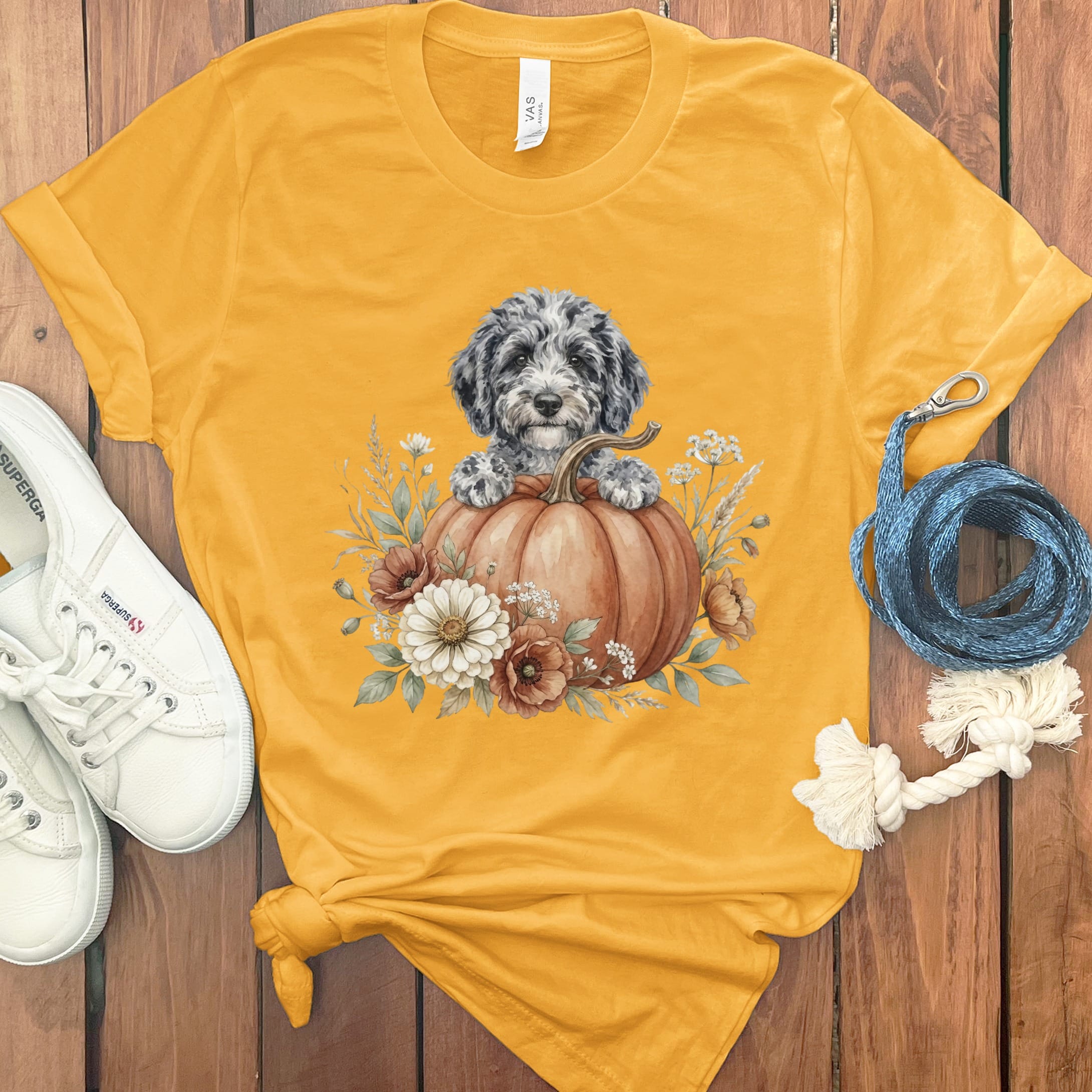 Merle Goldendoodle Fall T-Shirt in Gold / S by Puppy Jo