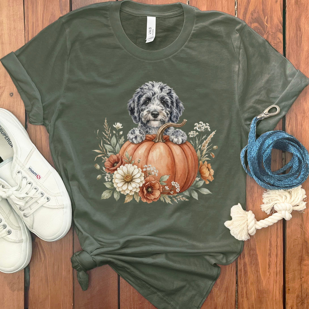 Merle Goldendoodle Fall T-Shirt in Military Green / S by Puppy Jo