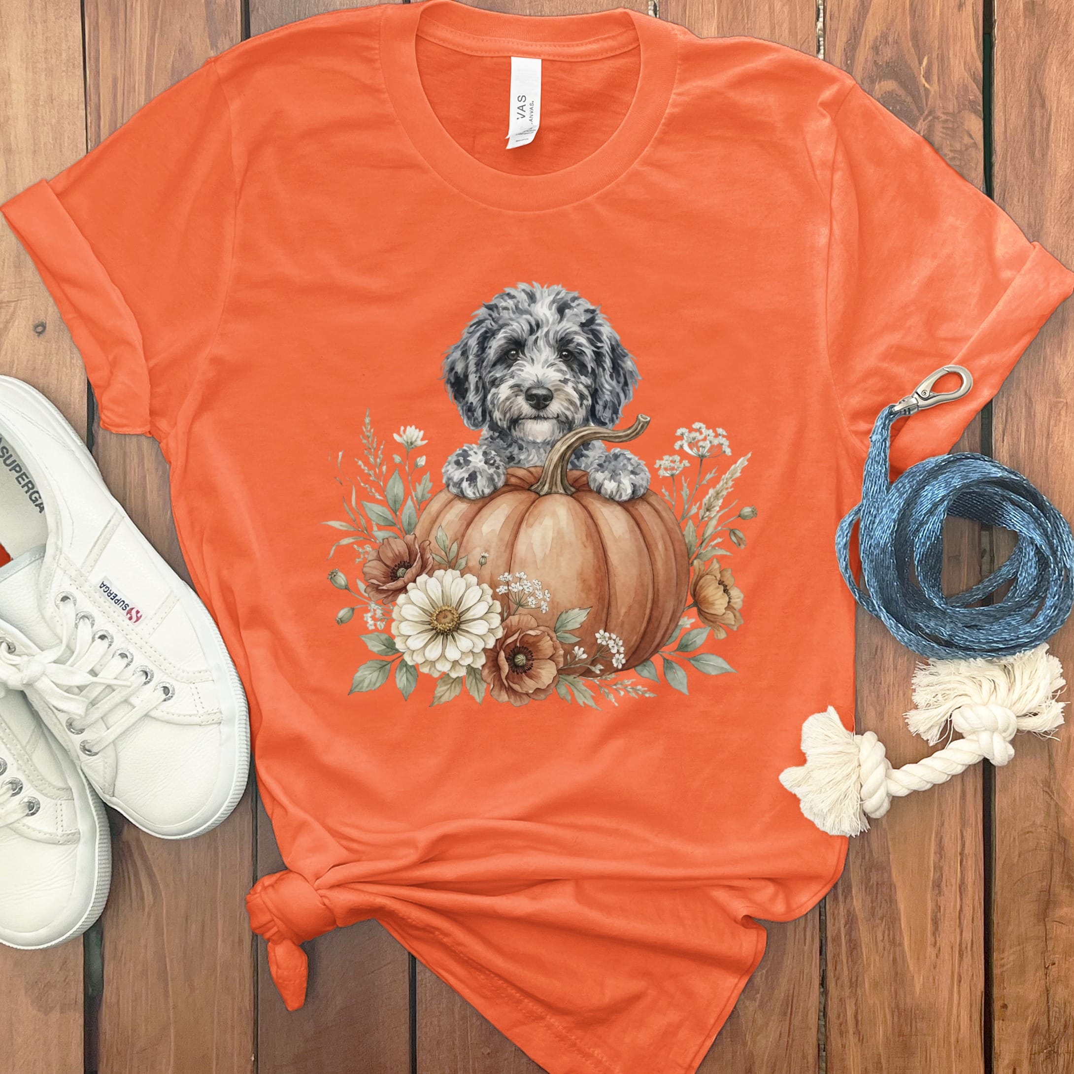 Merle Goldendoodle Fall T-Shirt in Orange / S by Puppy Jo