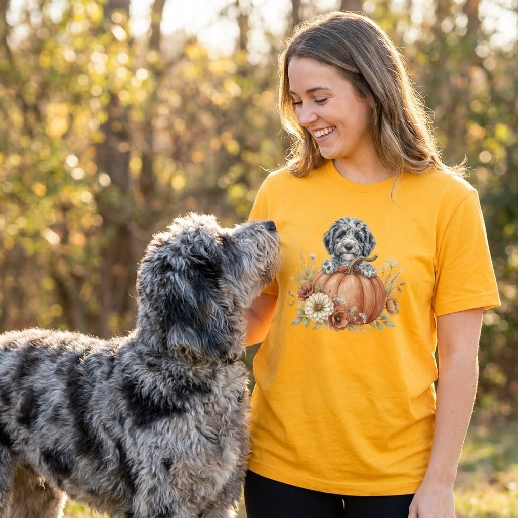 Merle Goldendoodle Fall T-Shirt in by Puppy Jo