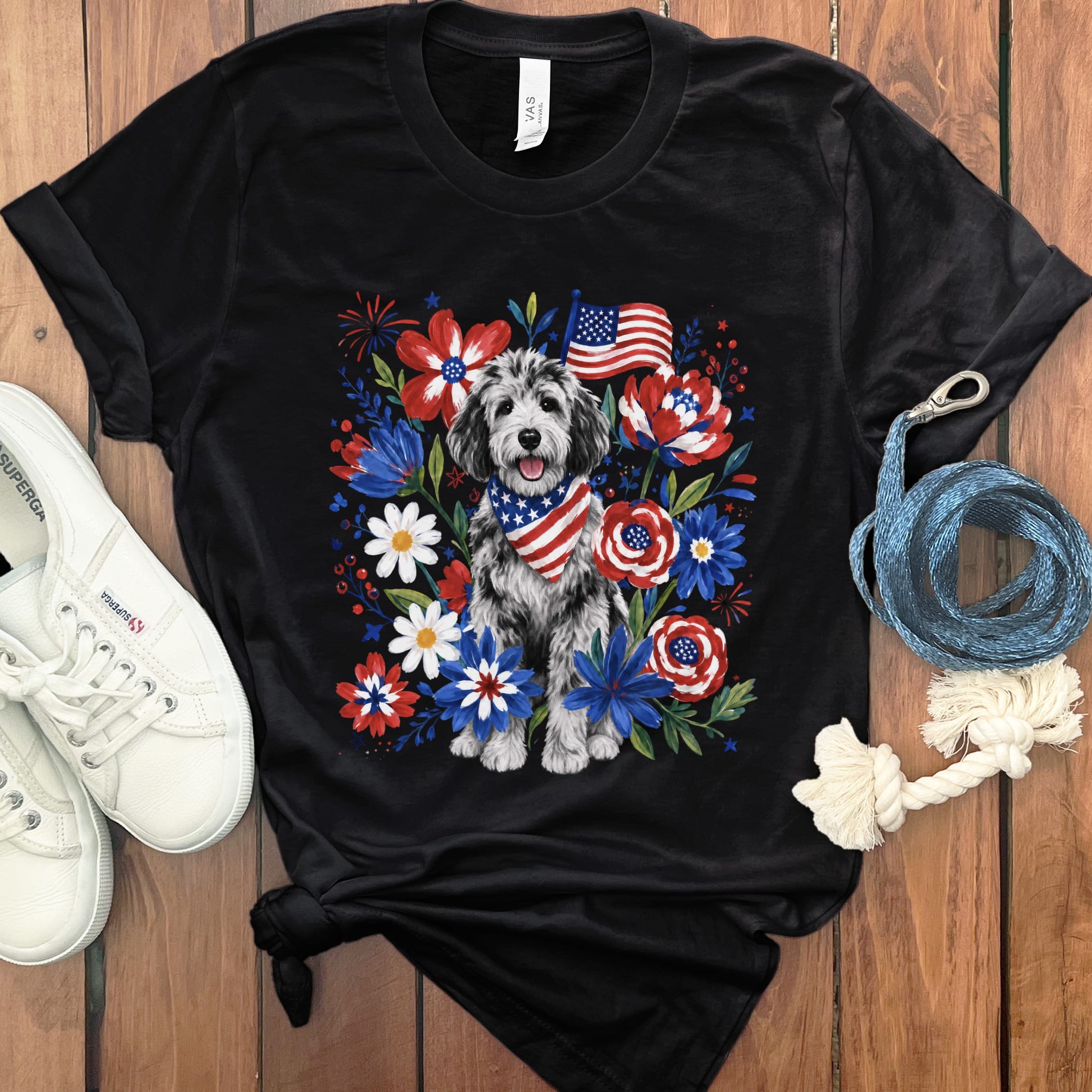 Merle Goldendoodle Floral Spirit T-Shirt in Black / S by Puppy Jo