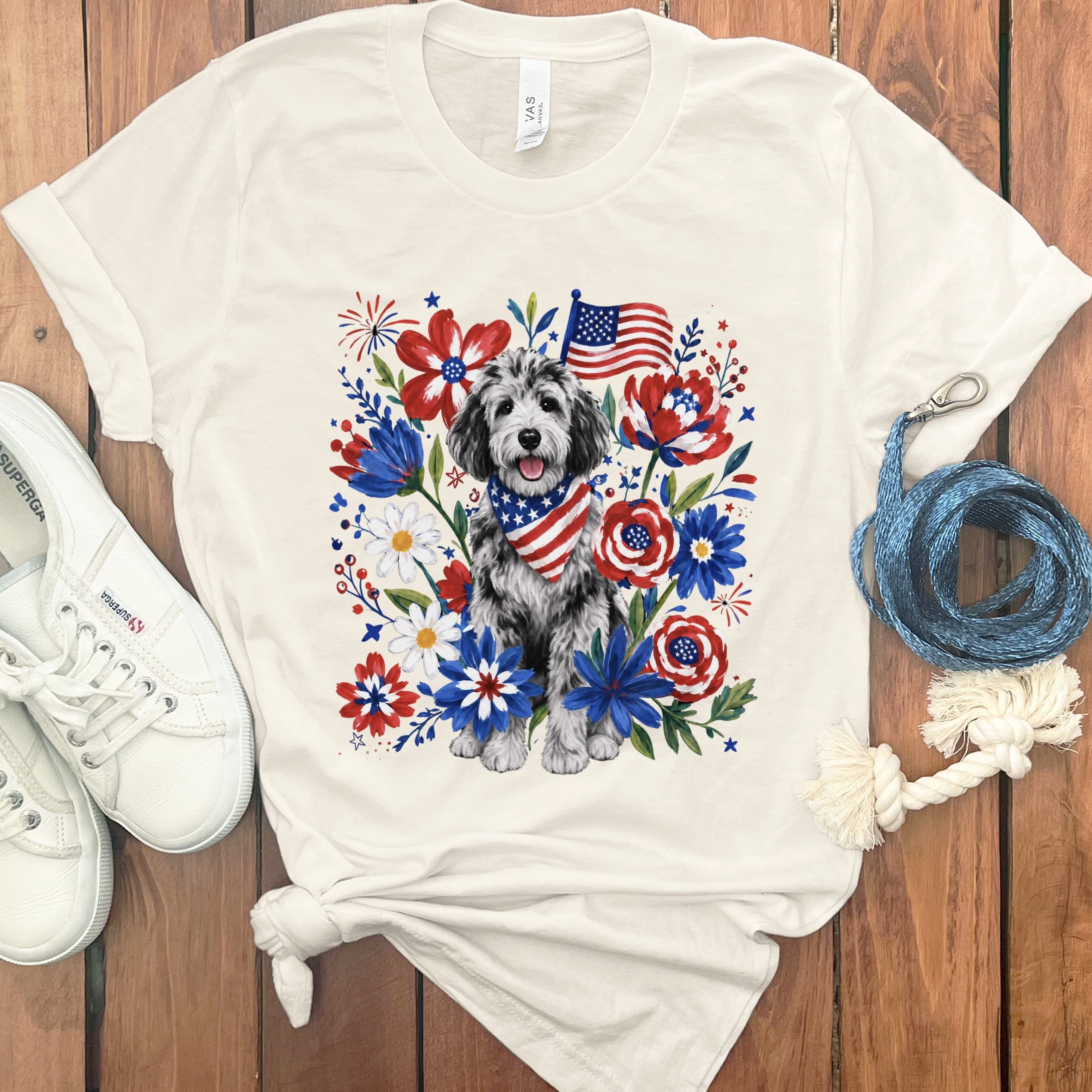 Merle Goldendoodle Floral Spirit T-Shirt in Natural / S by Puppy Jo