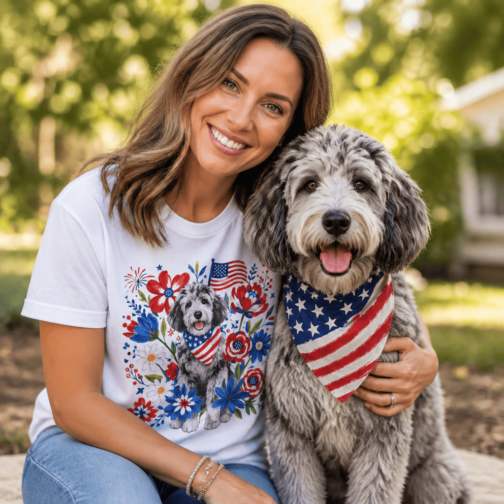 Merle Goldendoodle Floral Spirit T-Shirt in by Puppy Jo