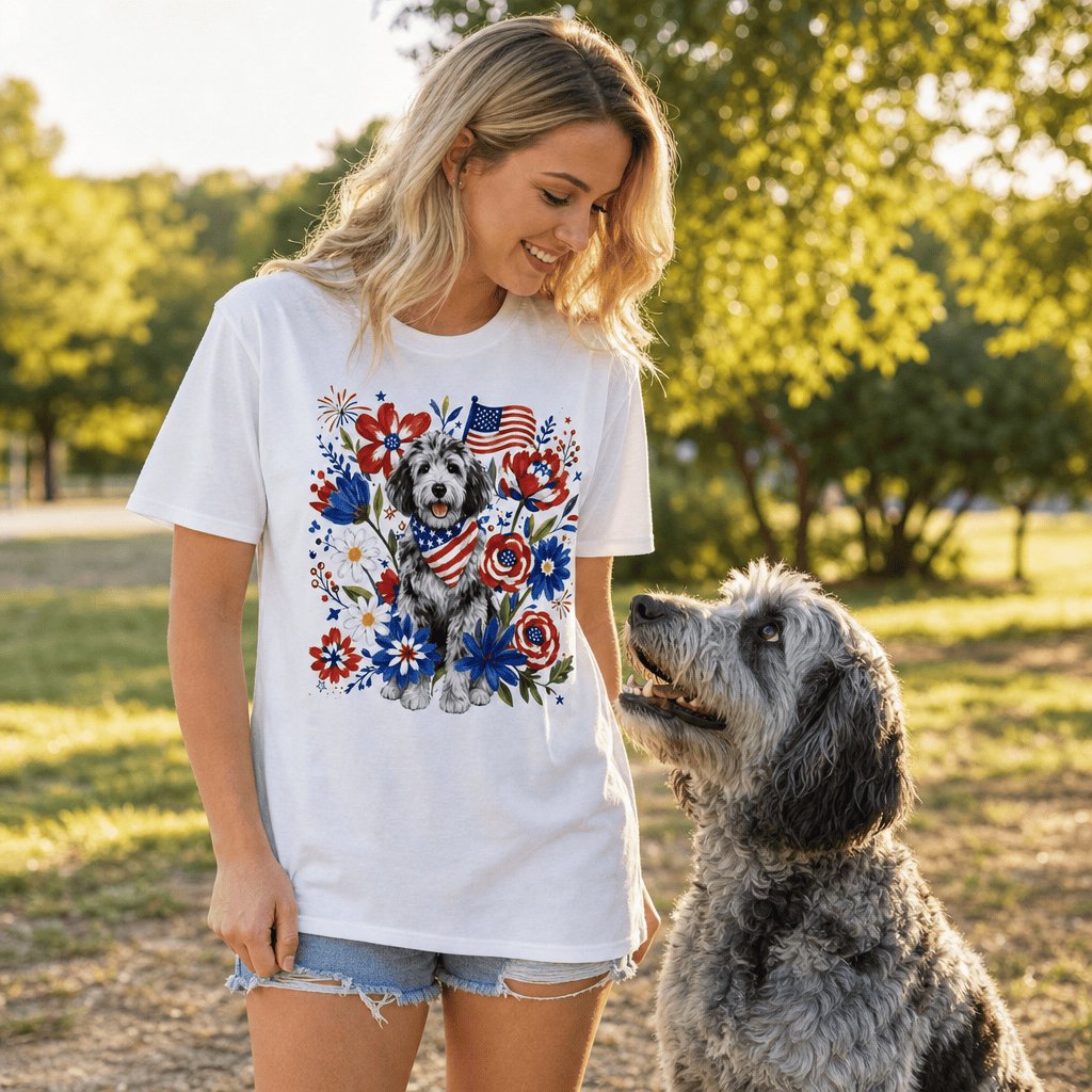 Merle Goldendoodle Floral Spirit T-Shirt in by Puppy Jo
