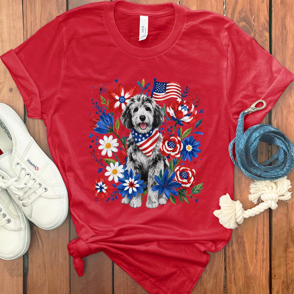 Merle Goldendoodle Floral Spirit T-Shirt in Red / S by Puppy Jo