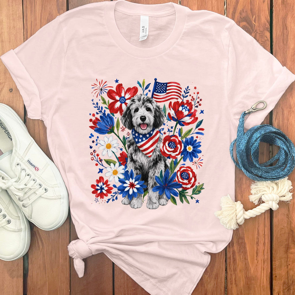 Merle Goldendoodle Floral Spirit T-Shirt in Soft Pink / S by Puppy Jo