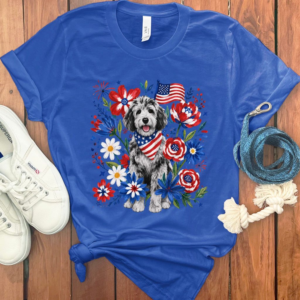 Merle Goldendoodle Floral Spirit T-Shirt in True Royal / S by Puppy Jo