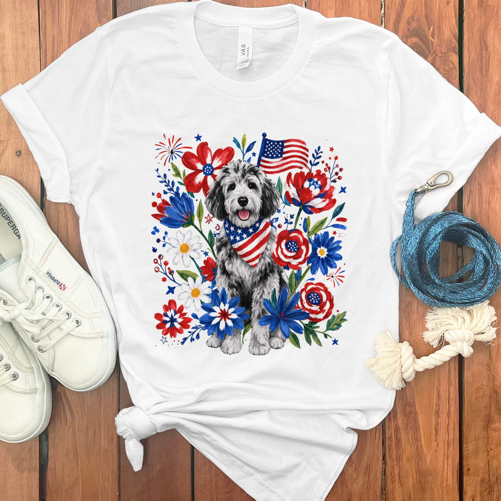 Merle Goldendoodle Floral Spirit T-Shirt in White / S by Puppy Jo