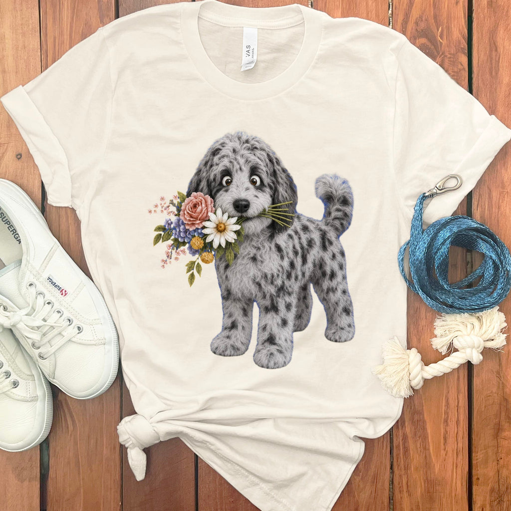 Merle Goldendoodle Flower Shop T-Shirt in Natural / S by Puppy Jo