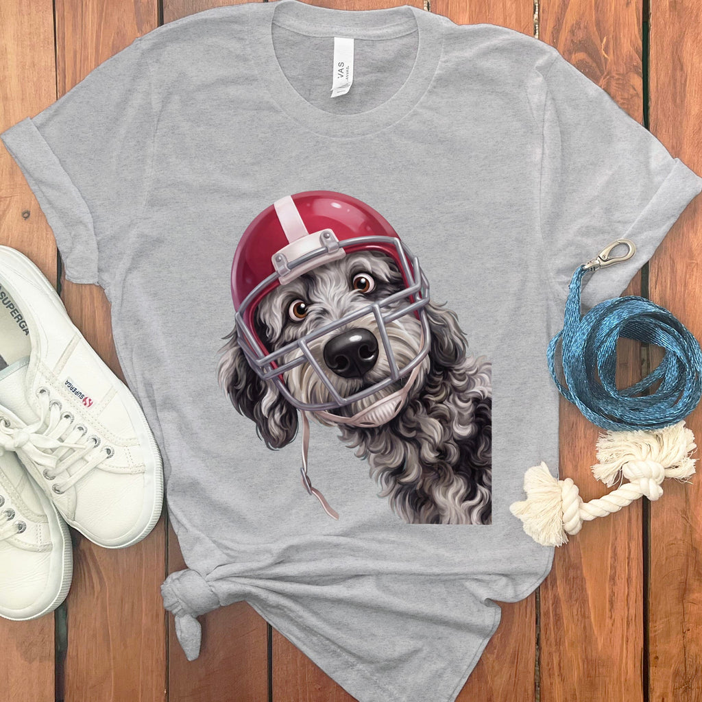 Merle Goldendoodle Football Helmet T-Shirt in Athletic Heather / S by Puppy Jo