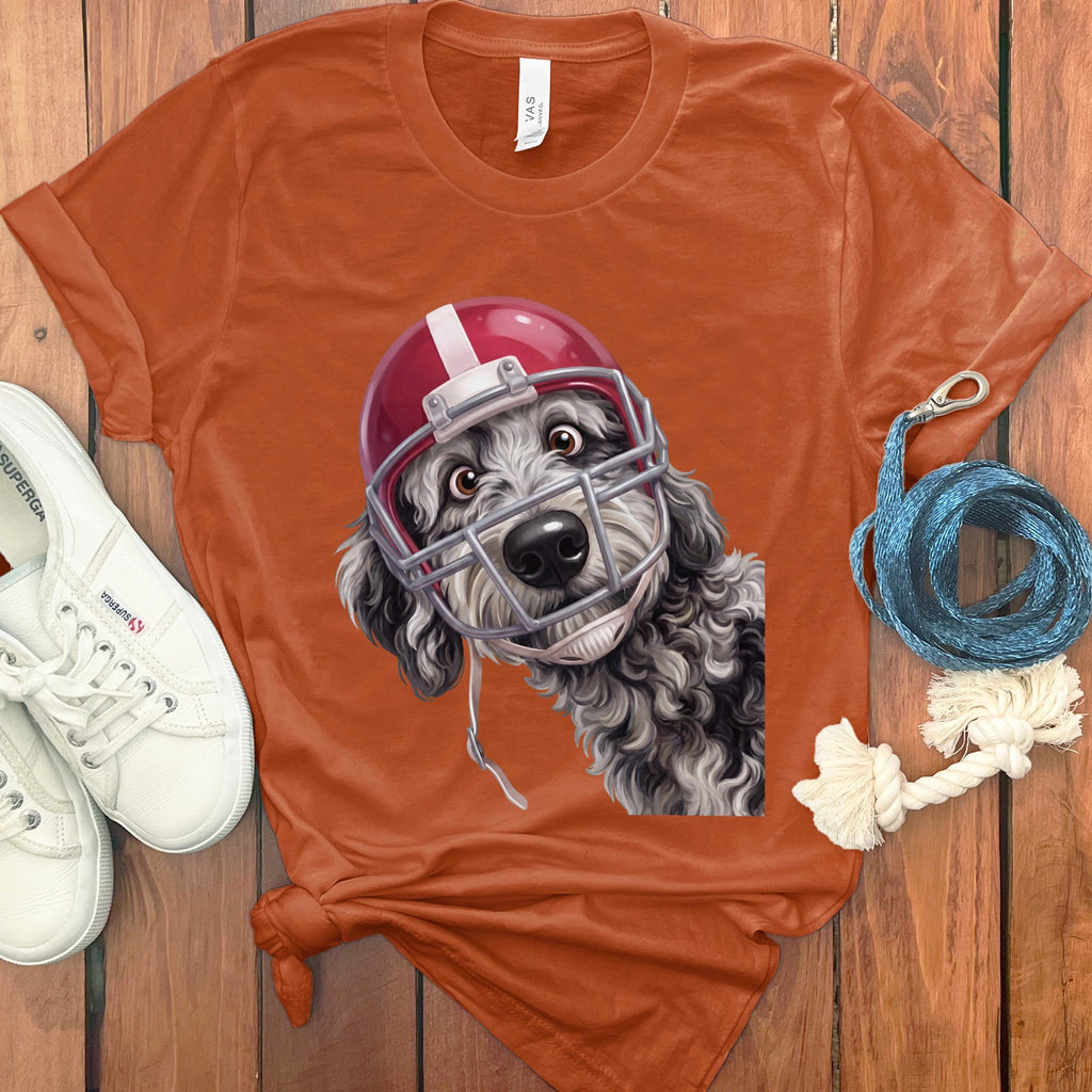 Merle Goldendoodle Football Helmet T-Shirt in Autumn / S by Puppy Jo