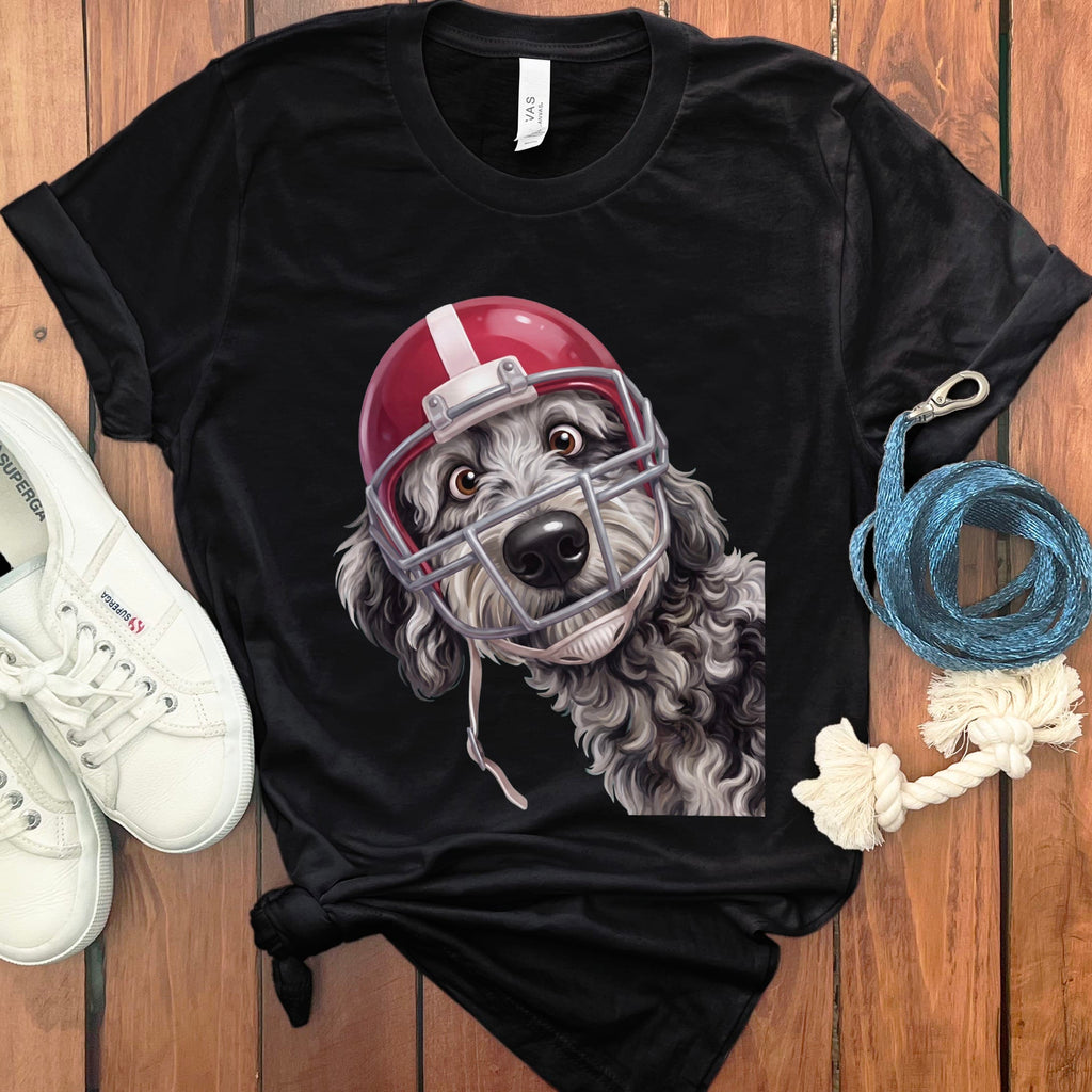 Merle Goldendoodle Football Helmet T-Shirt in Black / S by Puppy Jo