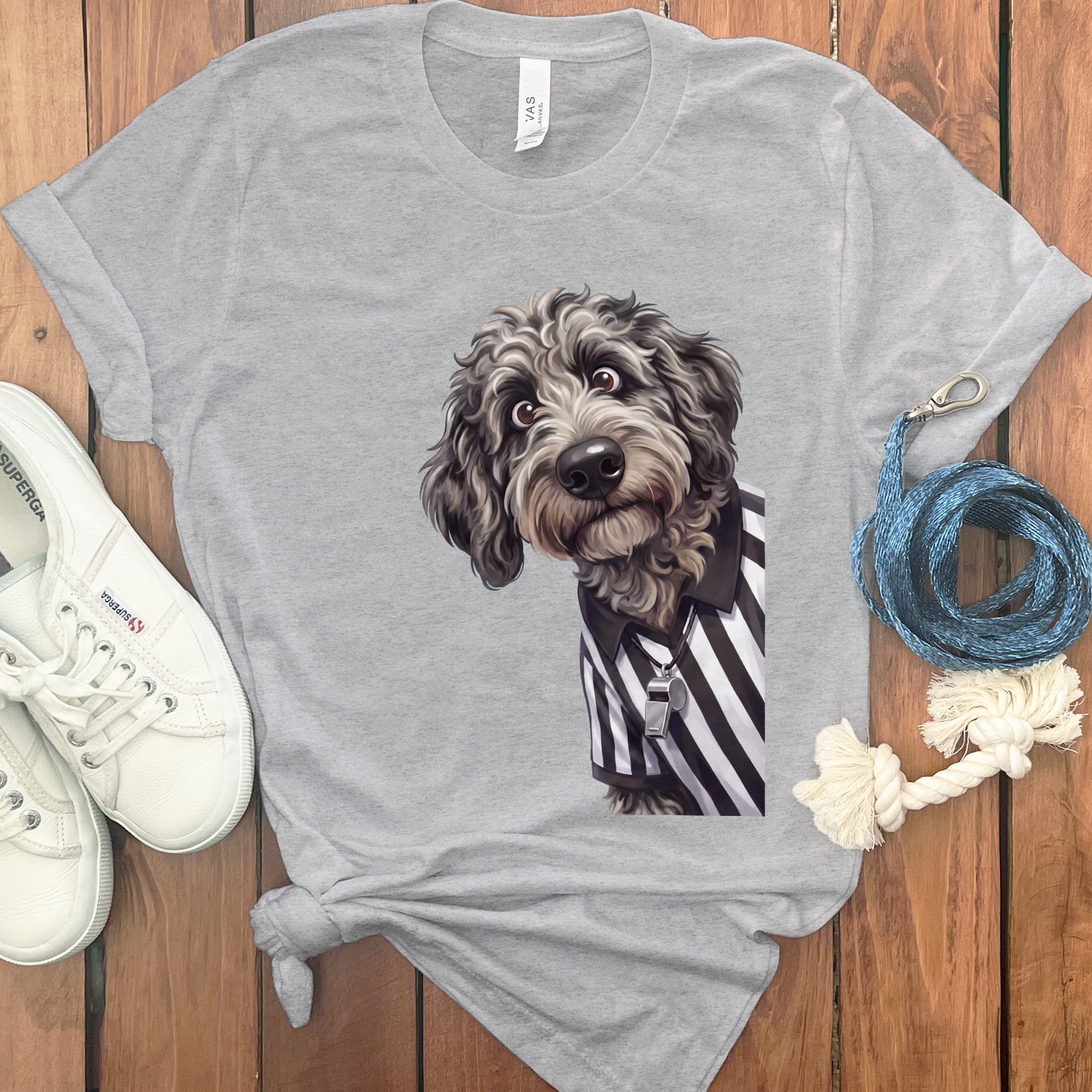 Merle Goldendoodle Football Referee T-Shirt in Athletic Heather / S by Puppy Jo