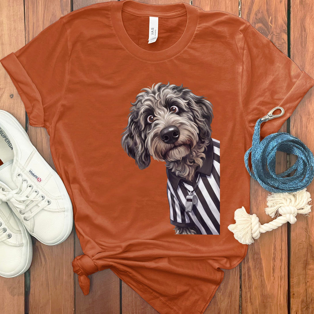 Merle Goldendoodle Football Referee T-Shirt in Autumn / S by Puppy Jo