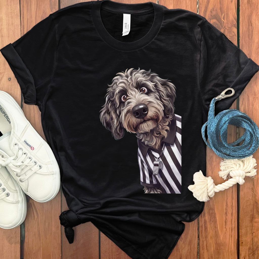 Merle Goldendoodle Football Referee T-Shirt in Black / S by Puppy Jo