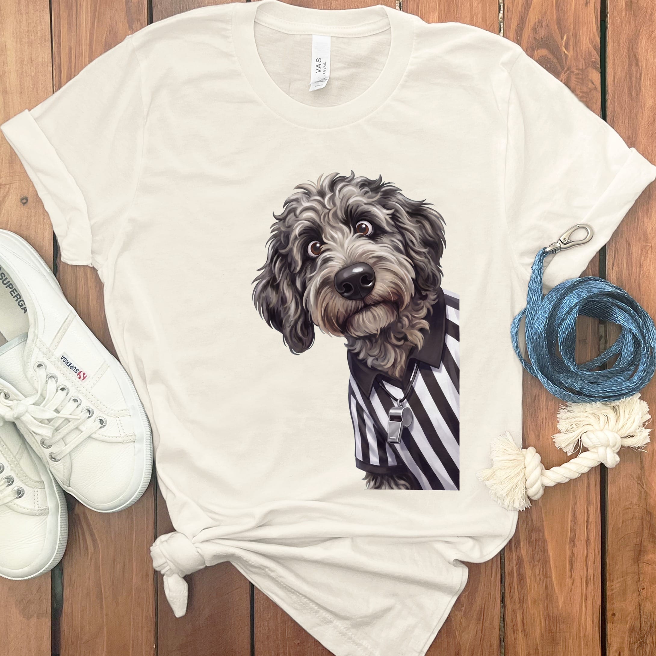 Merle Goldendoodle Football Referee T-Shirt in Natural / S by Puppy Jo