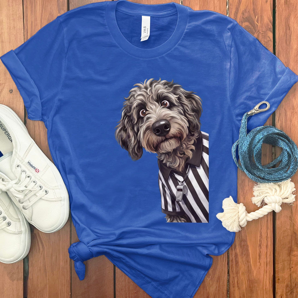 Merle Goldendoodle Football Referee T-Shirt in True Royal / S by Puppy Jo