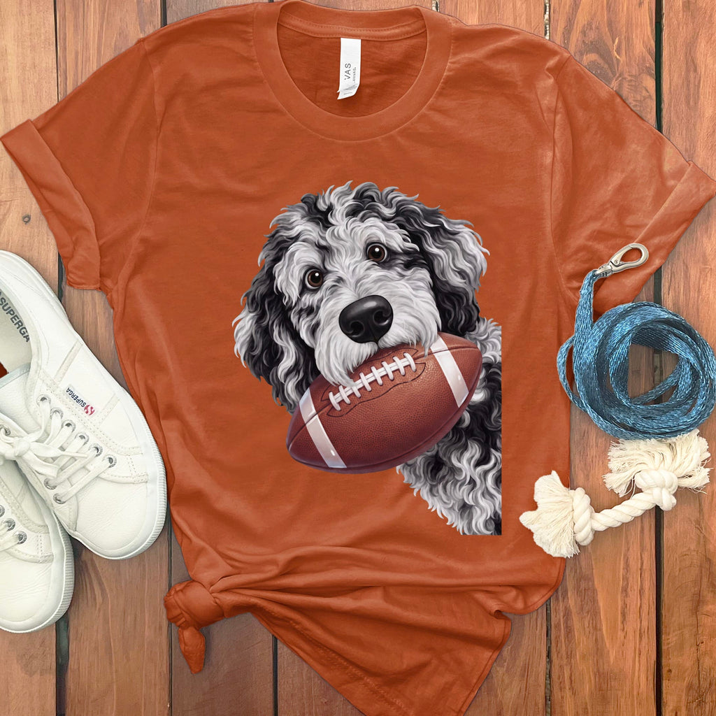 Merle Goldendoodle Football T-Shirt in Autumn / S by Puppy Jo