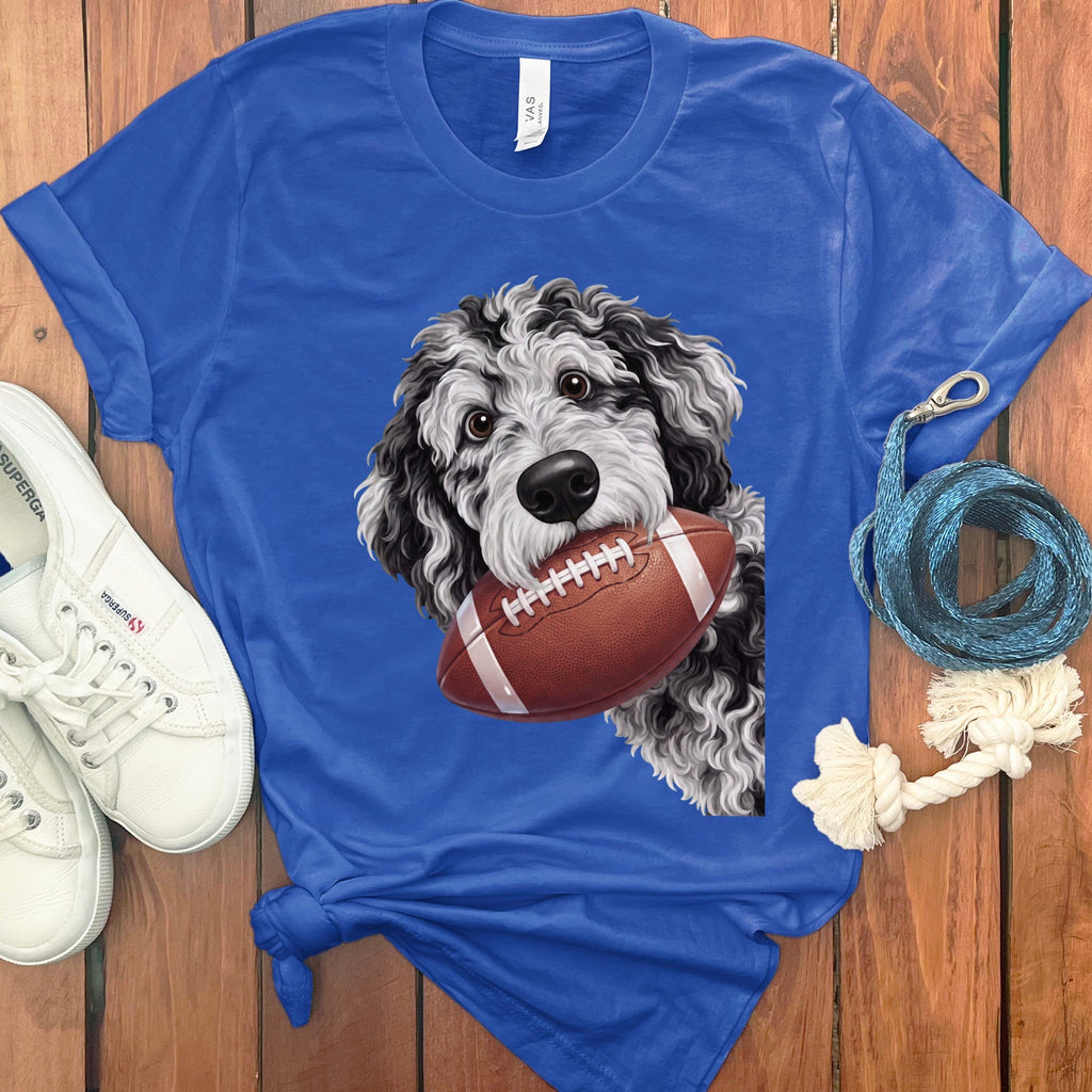 Merle Goldendoodle Football T-Shirt in True Royal / S by Puppy Jo
