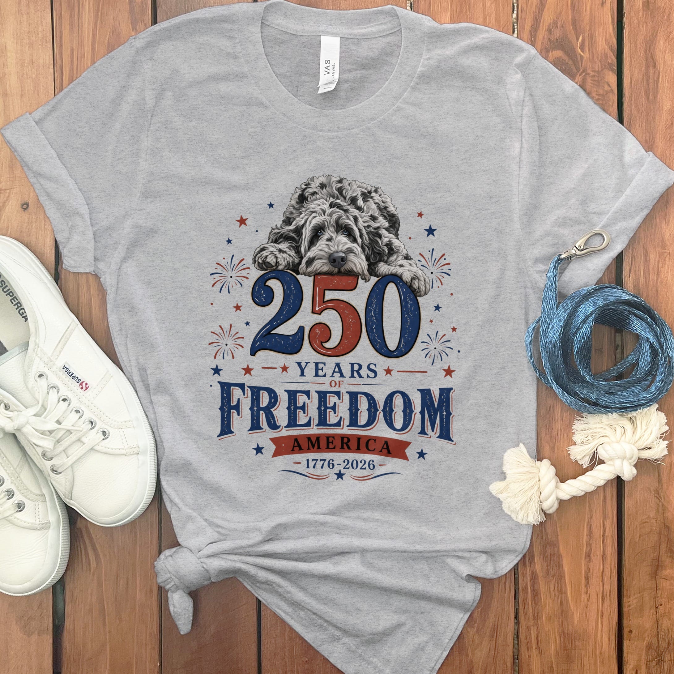 Merle Goldendoodle Freedom T-Shirt in Athletic Heather / M by Puppy Jo