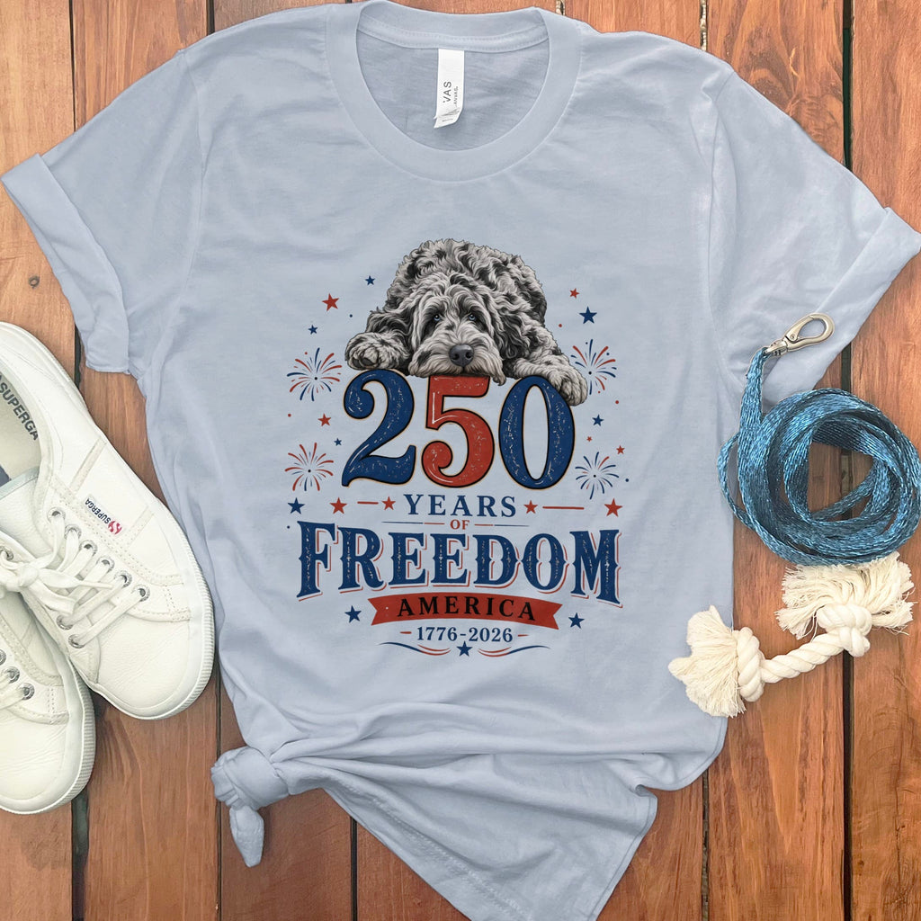 Merle Goldendoodle Freedom T-Shirt in Light Blue / M by Puppy Jo