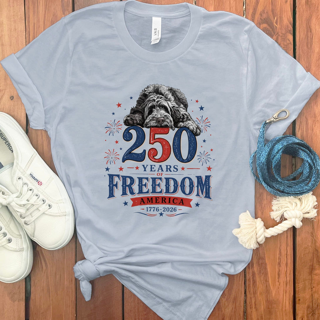 Merle Goldendoodle Freedom T-Shirt in Light Blue / S by Puppy Jo