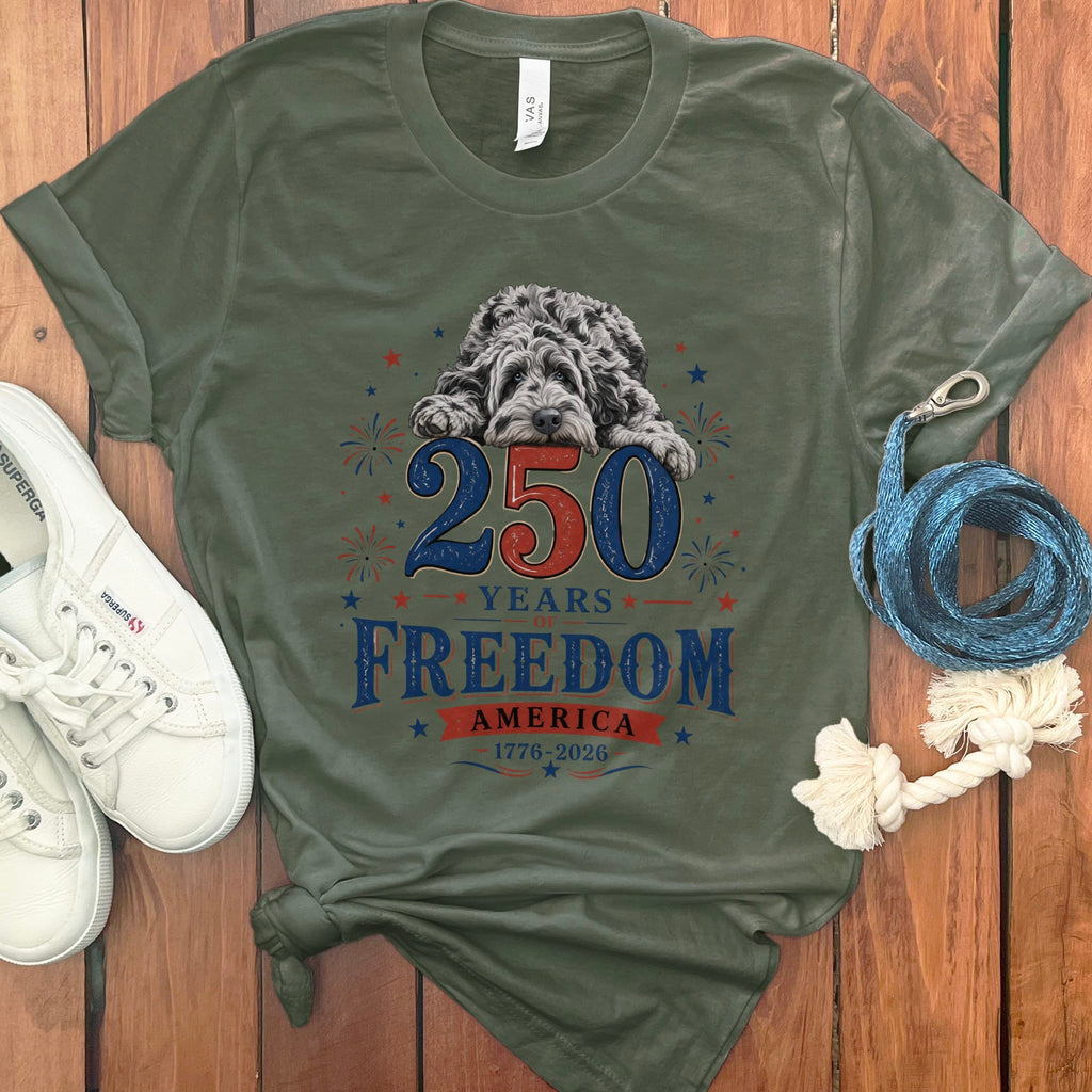 Merle Goldendoodle Freedom T-Shirt in Military Green / M by Puppy Jo