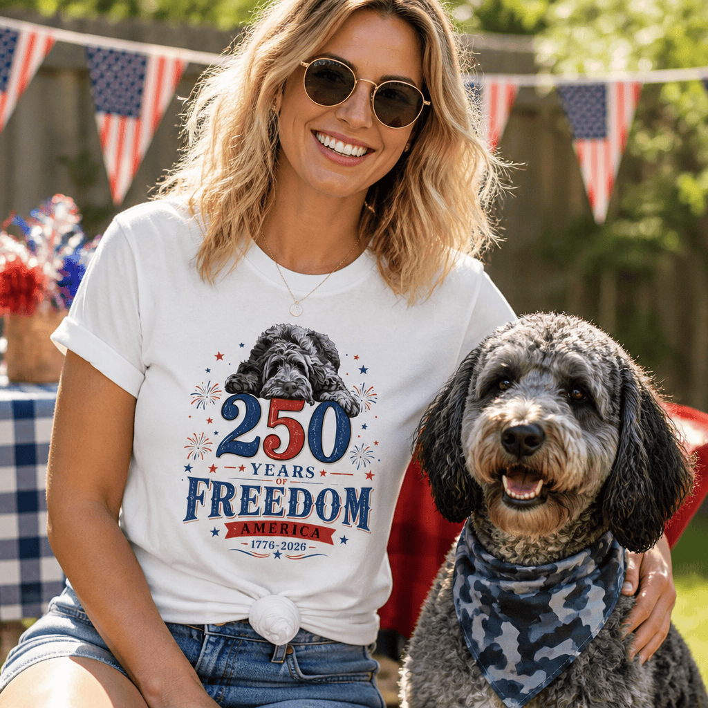 Merle Goldendoodle Freedom T-Shirt in by Puppy Jo