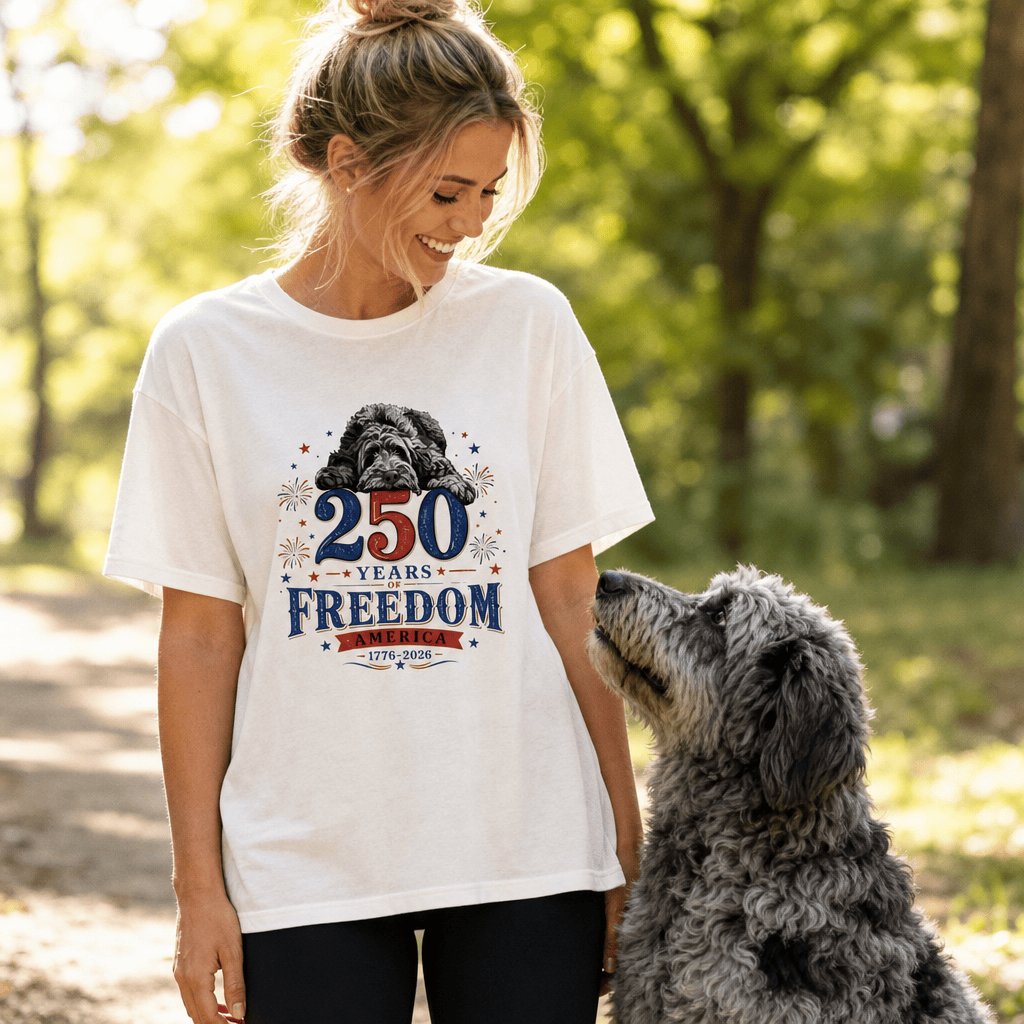 Merle Goldendoodle Freedom T-Shirt in by Puppy Jo