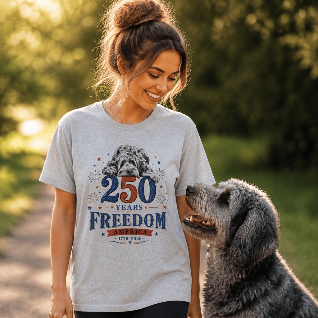 Merle Goldendoodle Freedom T-Shirt in by Puppy Jo