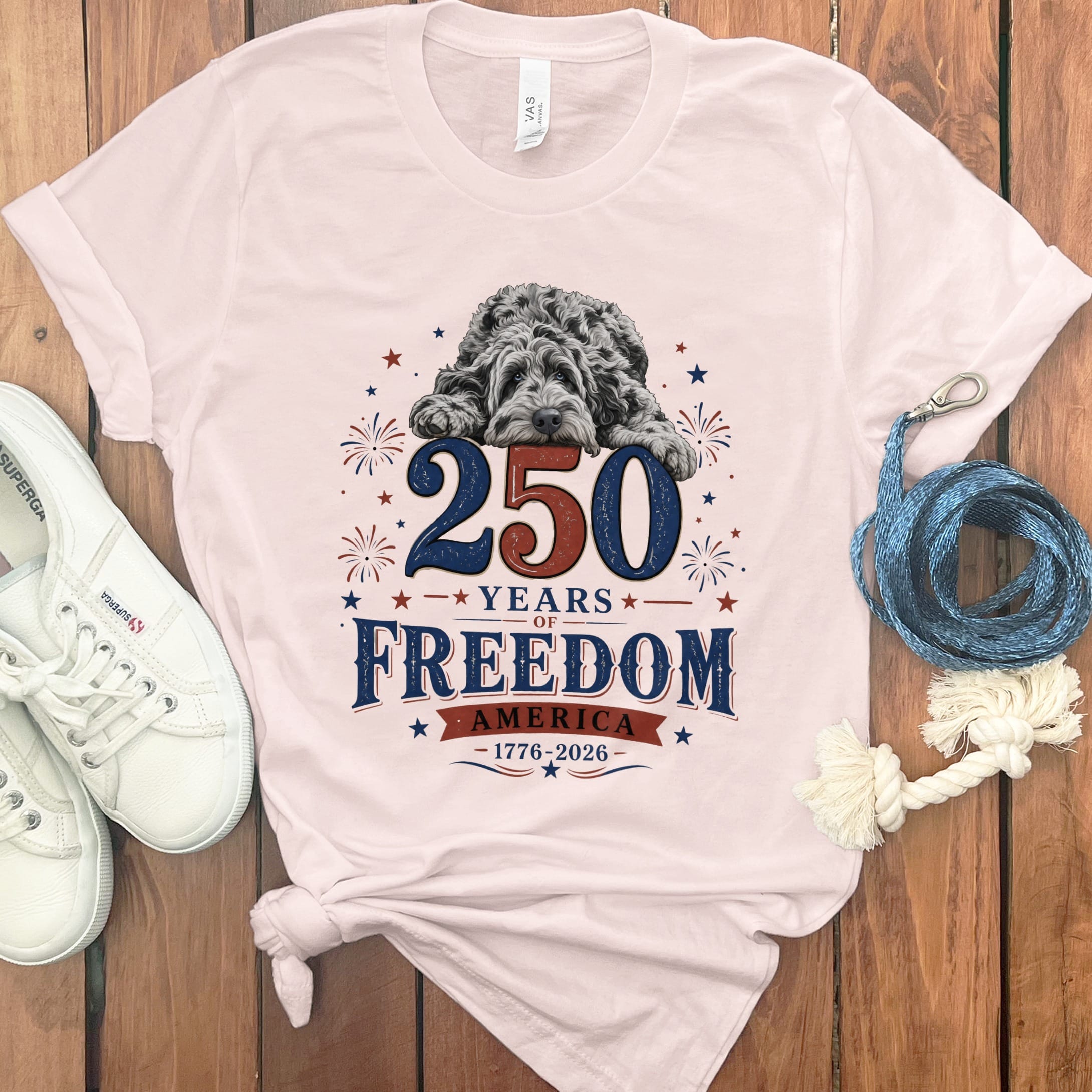 Merle Goldendoodle Freedom T-Shirt in Soft Pink / M by Puppy Jo