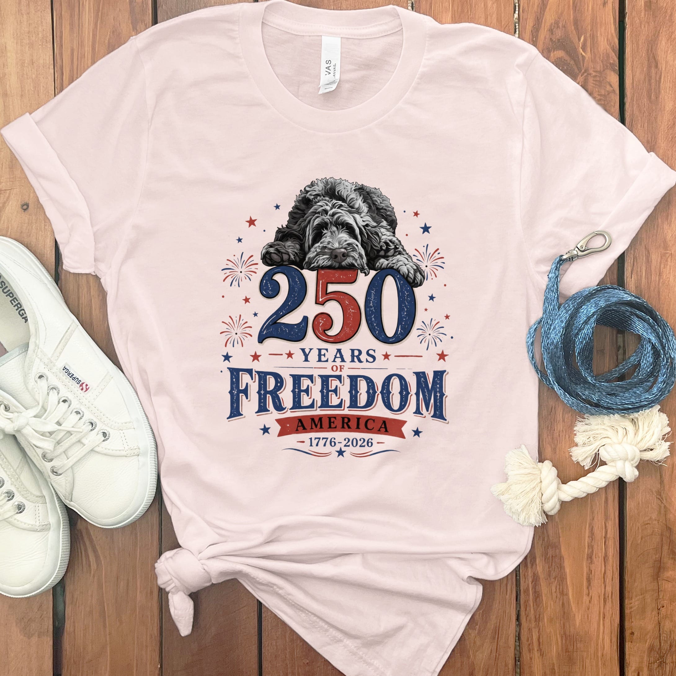 Merle Goldendoodle Freedom T-Shirt in Soft Pink / S by Puppy Jo