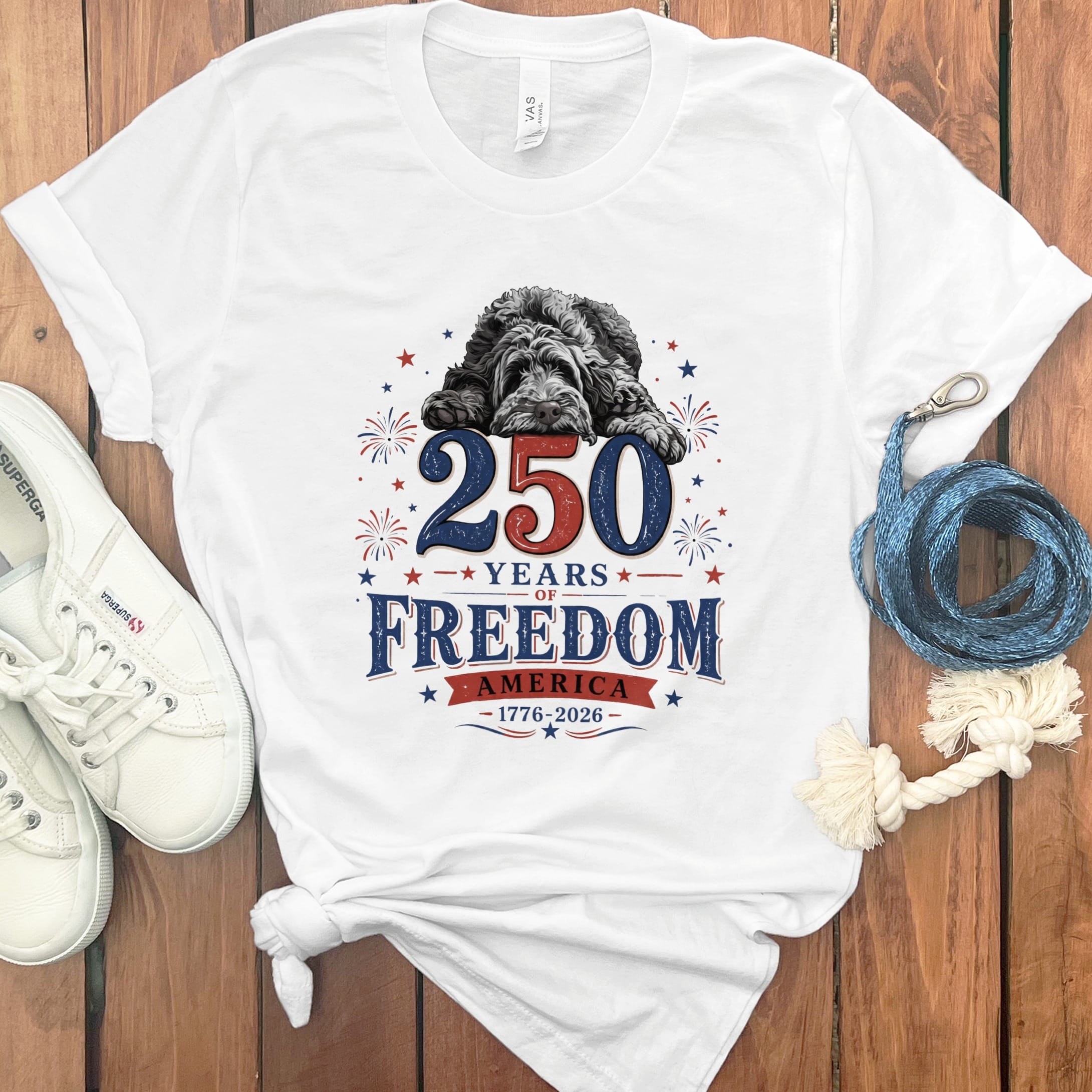 Merle Goldendoodle Freedom T-Shirt in White / S by Puppy Jo