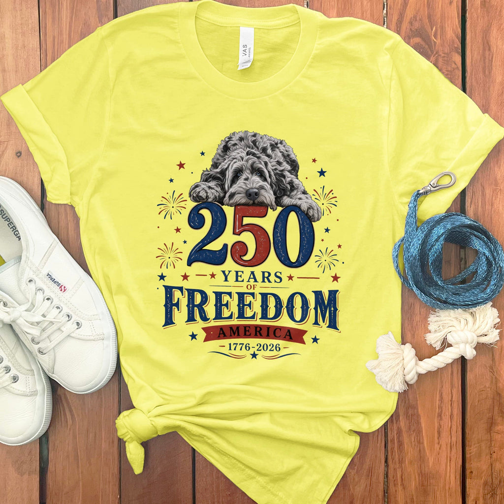 Merle Goldendoodle Freedom T-Shirt in Yellow / M by Puppy Jo