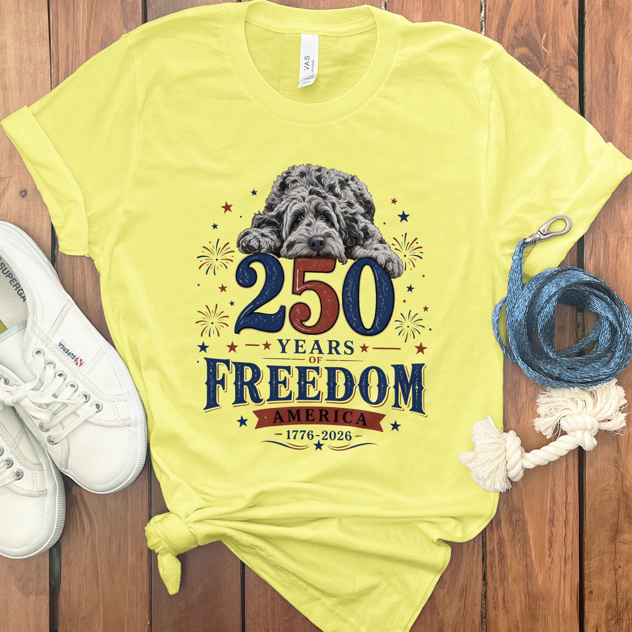 Merle Goldendoodle Freedom T-Shirt in Yellow / M by Puppy Jo