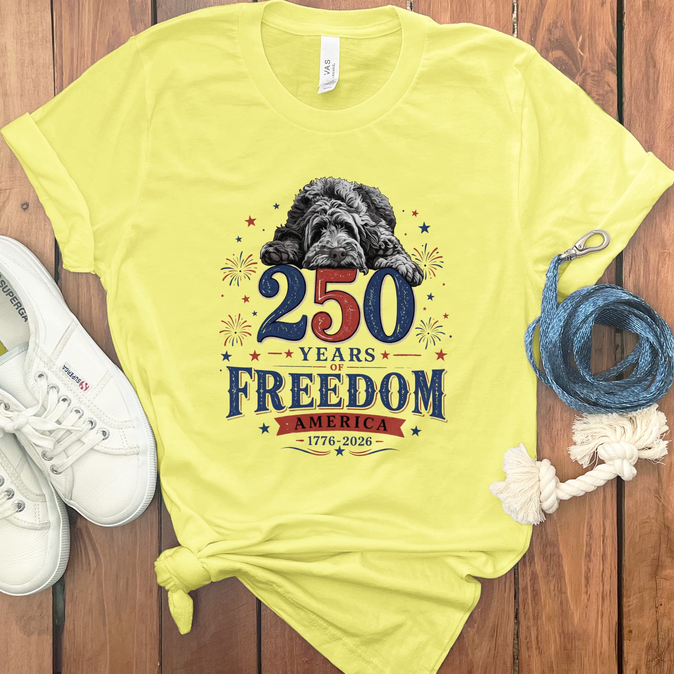 Merle Goldendoodle Freedom T-Shirt in Yellow / S by Puppy Jo