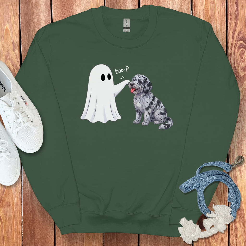 Merle Goldendoodle Ghost Boop Sweatshirt in S / Forest Green by Puppy Jo