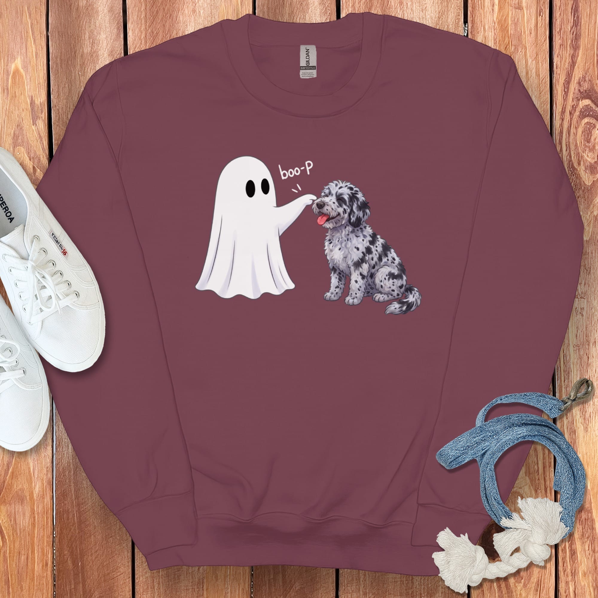 Merle Goldendoodle Ghost Boop Sweatshirt in S / Maroon by Puppy Jo