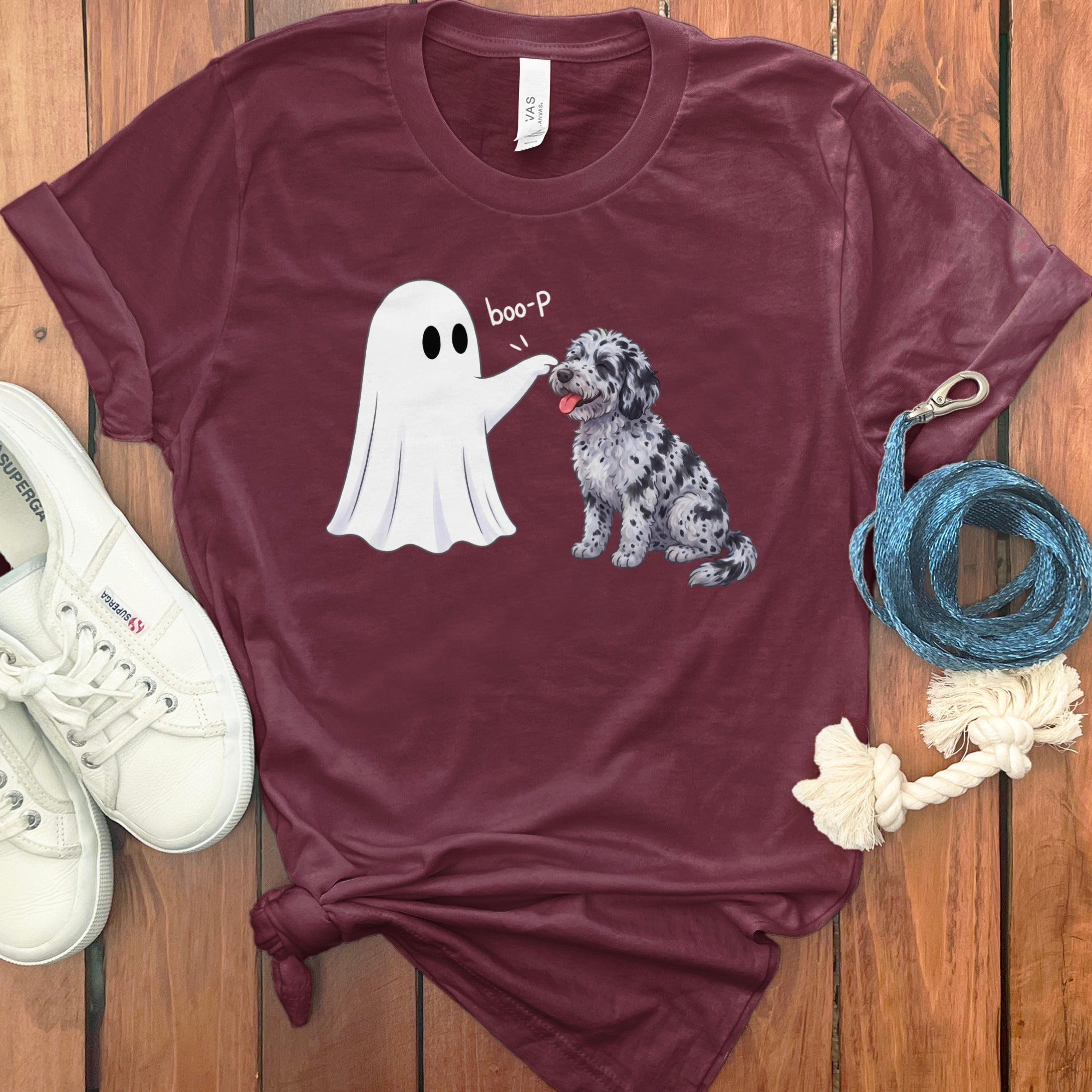 Merle Goldendoodle Ghost Boop T-Shirt in Maroon / S by Puppy Jo