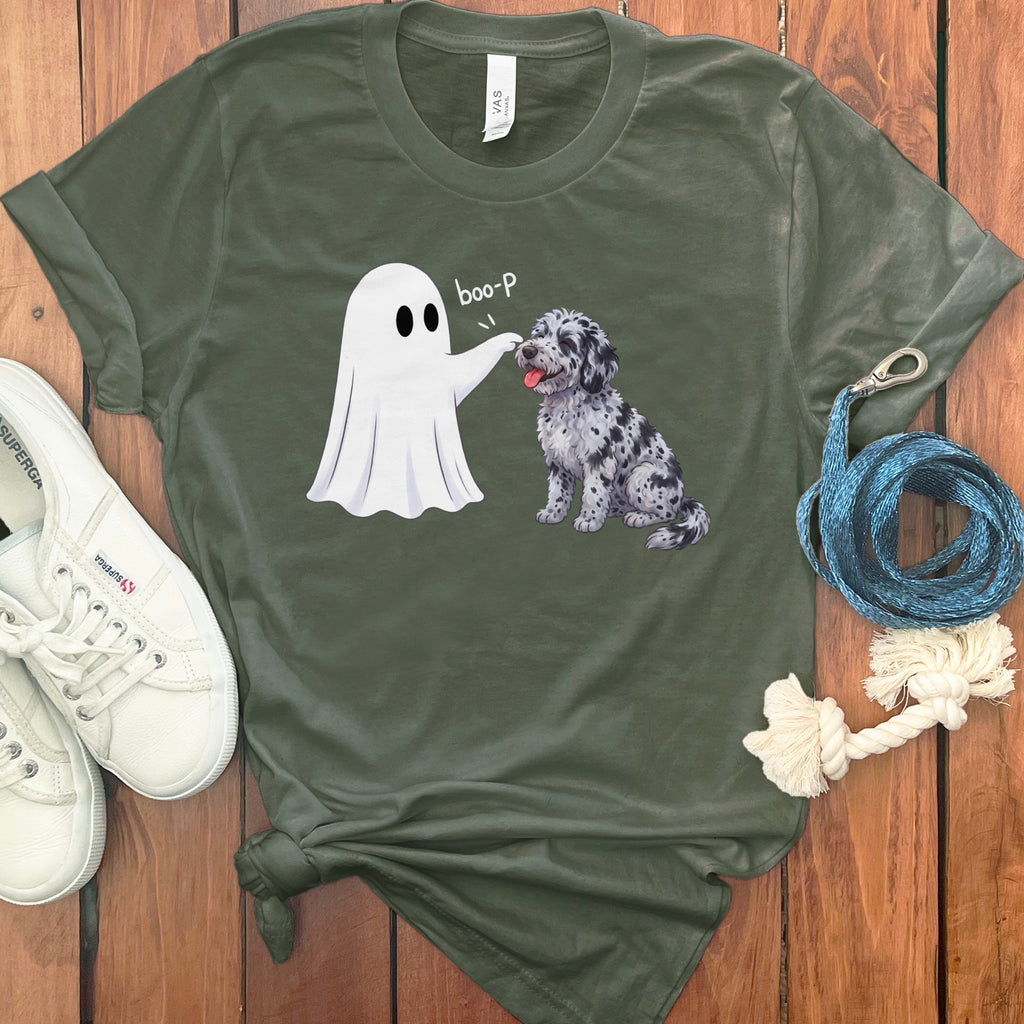 Merle Goldendoodle Ghost Boop T-Shirt in Military Green / S by Puppy Jo