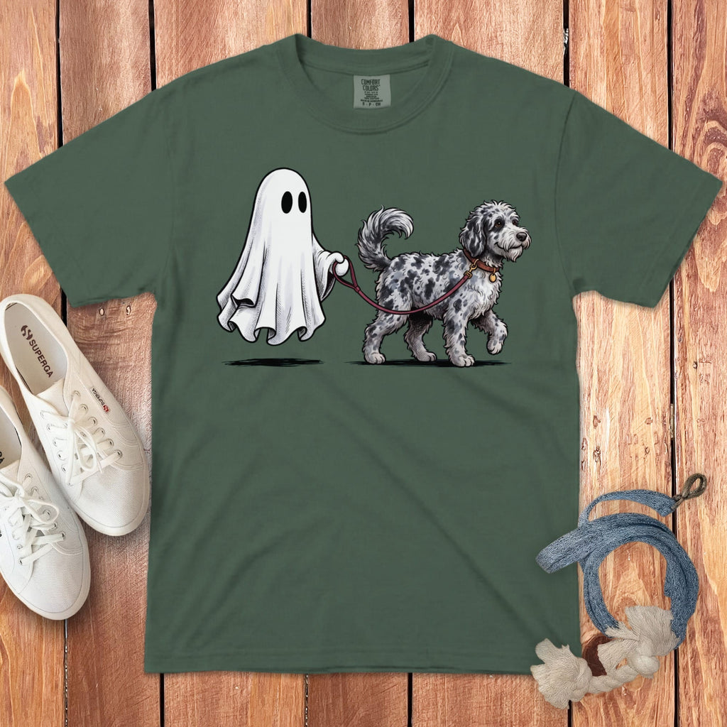 Merle Goldendoodle Ghost Walk Signature T-Shirt in Blue Spruce / S by Puppy Jo