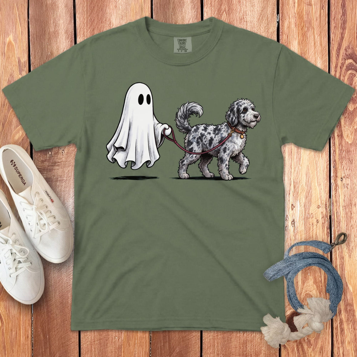 Merle Goldendoodle Ghost Walk Signature T-Shirt in Moss / S by Puppy Jo