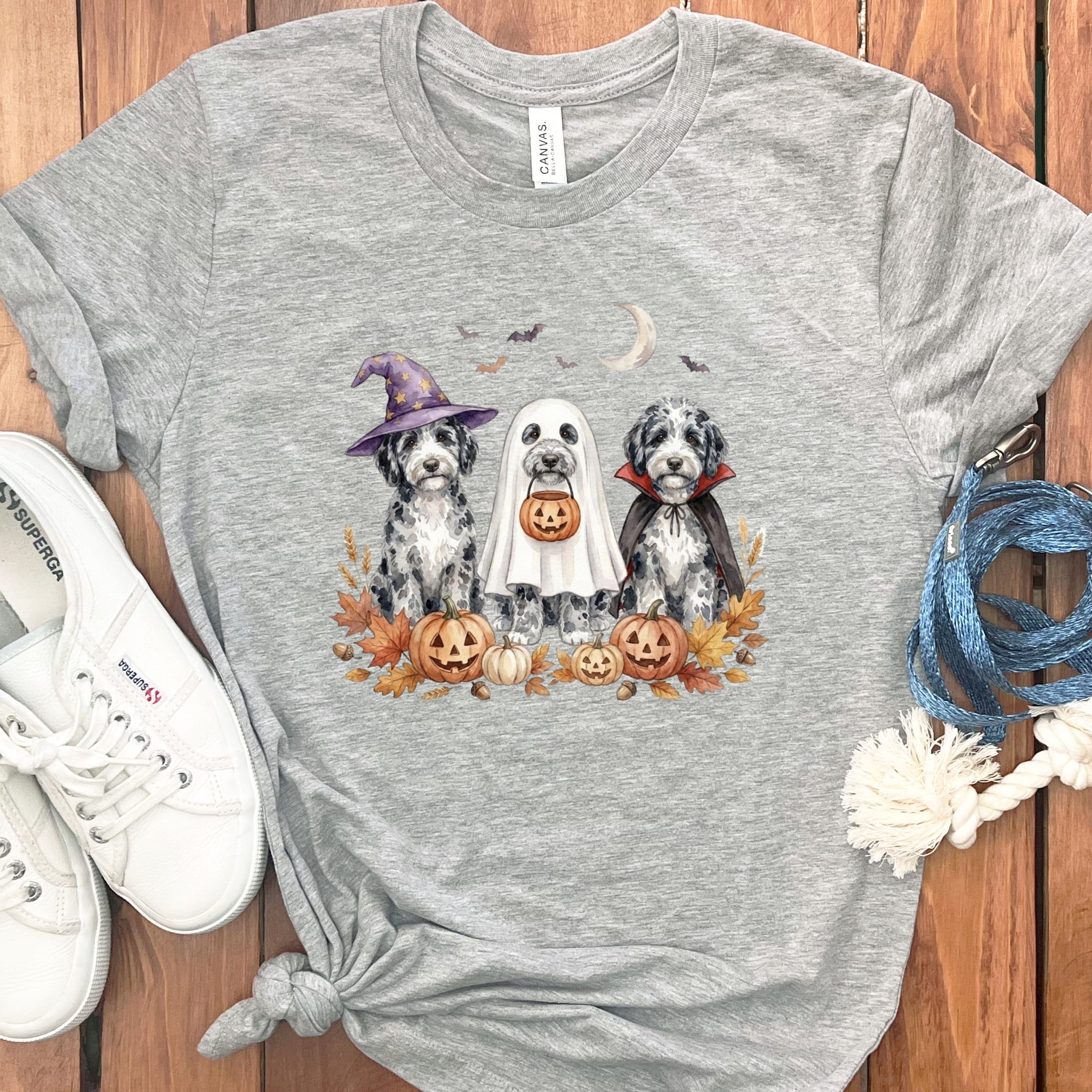 Merle Goldendoodle Halloween Crew T-Shirt in Athletic Heather / S by Puppy Jo